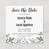 Sparen de Datum de Whimsical Hand tekende Botanisc Vierkante Visitekaartje (Achterkant)