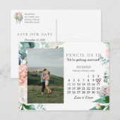 Sparen de Datum December 2022 Blush Floral Gold Ch Briefkaart (Voorkant / Achterkant)