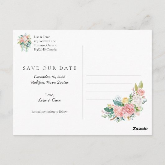Sparen de Datum December 2022 Blush Floral Gold Ch Briefkaart (Achterkant)