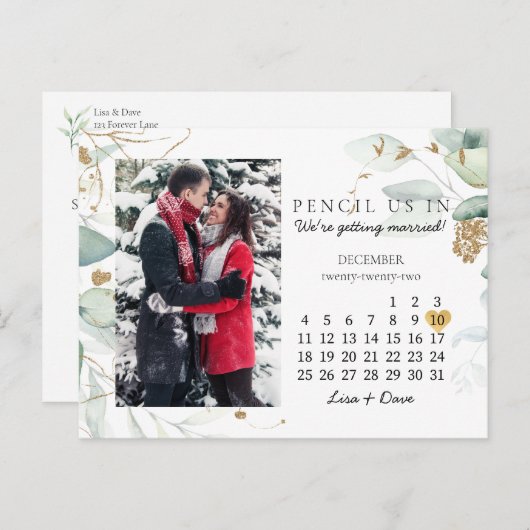 Sparen de Datum December 2022 Botanisch Elegant Go Briefkaart (Voorkant / Achterkant)