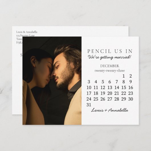 Sparen de Datum December 2023 de Moderne Maand van Briefkaart (Voorkant / Achterkant)