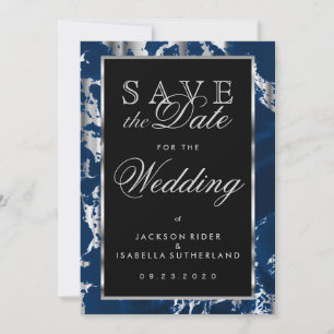 Sparen de Datum Deep Blauw en Zilvermarmer Save The Date