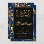 Sparen de Datum Deep Blue en de Gouden Marmer Save The Date (Voorkant / Achterkant)