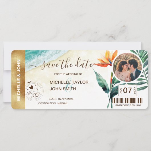 Sparen de Datum die de Beach Foto van de Wereldkaa Kaart (Voorkant)