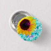 Sparen de Datum die de Zonnebloem van de Brijdende Ronde Button 3,2 Cm (Voorkant /achterkant)