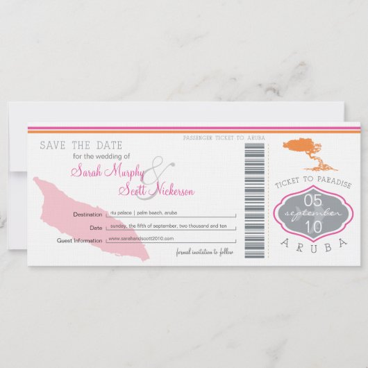 Sparen de Datum die Pass aan Aruba overgaat Save The Date (Voorkant)