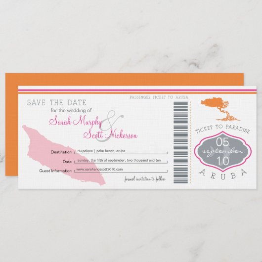 Sparen de Datum die Pass aan Aruba overgaat Save The Date (Voorkant / Achterkant)