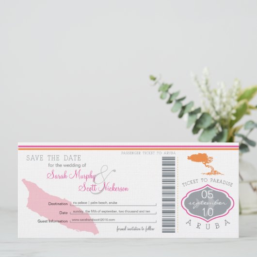 Sparen de Datum die Pass aan Aruba overgaat Save The Date (Staand voorkant)