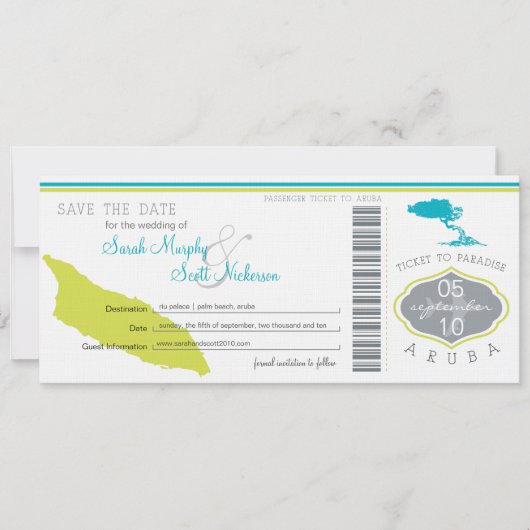 Sparen de Datum die Pass aan Aruba overgaat Save The Date (Voorkant)