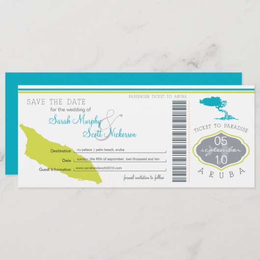 Sparen de Datum die Pass aan Aruba overgaat Save The Date (Voorkant / Achterkant)