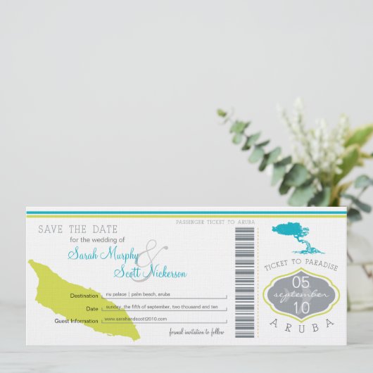 Sparen de Datum die Pass aan Aruba overgaat Save The Date (Staand voorkant)