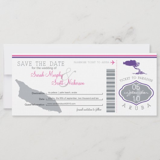 Sparen de Datum die Pass aan Aruba overgaat Save The Date (Voorkant)