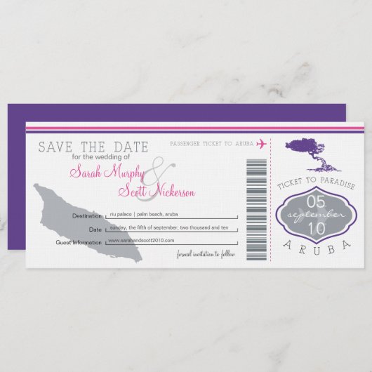 Sparen de Datum die Pass aan Aruba overgaat Save The Date (Voorkant / Achterkant)