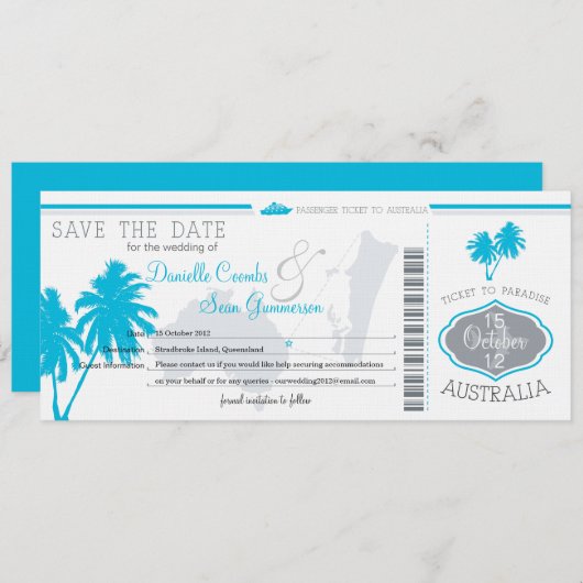 Sparen de Datum die Pass aan Australië instapt Save The Date (Voorkant / Achterkant)