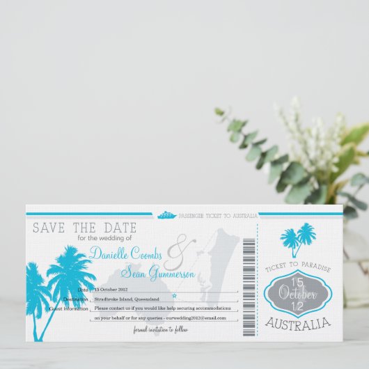 Sparen de Datum die Pass aan Australië instapt Save The Date (Staand voorkant)