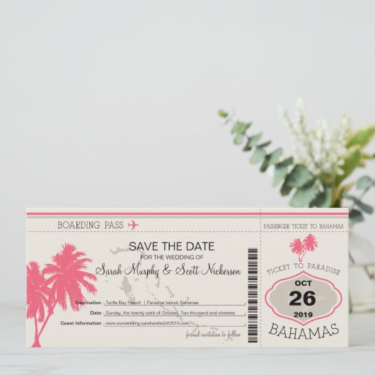 Sparen de Datum die Pass aan Bahama's het instappe Save The Date (Staand voorkant)