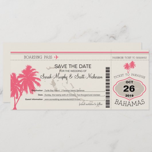 Sparen de Datum die Pass aan Bahama's het instappe Save The Date (Voorkant / Achterkant)