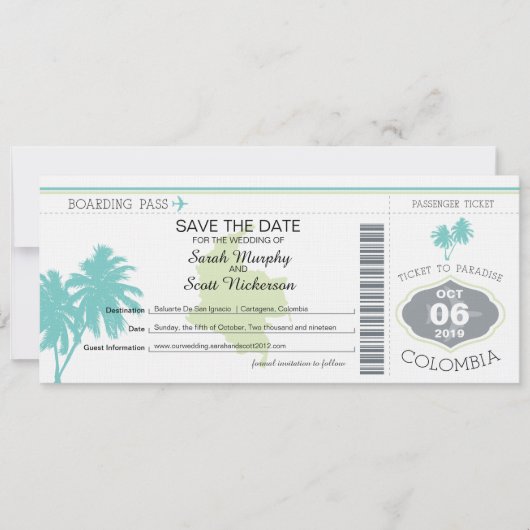 Sparen de Datum die Pass aan Colombia overgaat Save The Date (Voorkant)