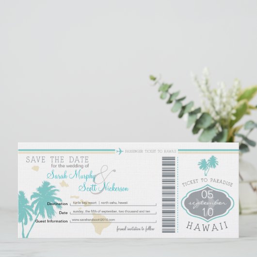 Sparen de Datum die Pass aan Hawaii overgaat Save The Date (Staand voorkant)