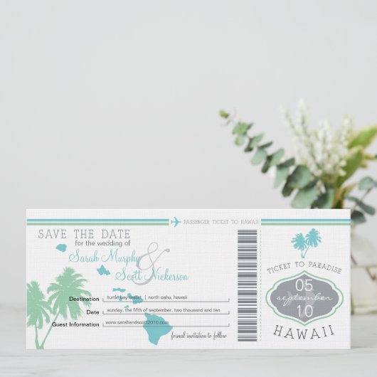 Sparen de Datum die Pass aan Hawaii overgaat Save The Date (Staand voorkant)