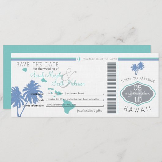 Sparen de Datum die Pass aan Hawaii overgaat Save The Date (Voorkant / Achterkant)