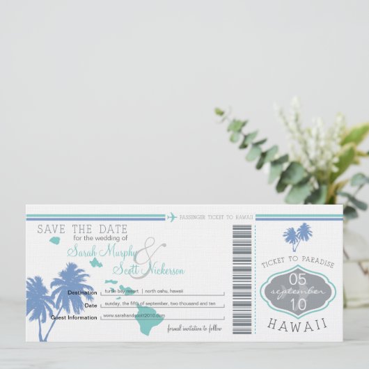 Sparen de Datum die Pass aan Hawaii overgaat Save The Date (Staand voorkant)