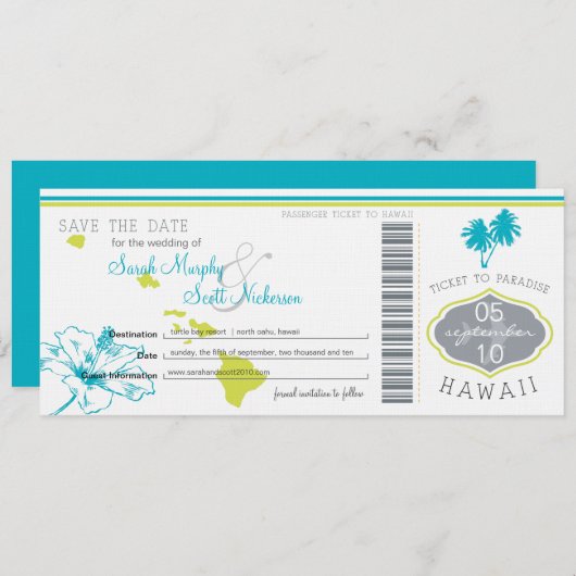 Sparen de Datum die Pass aan Hawaii overgaat Save The Date (Voorkant / Achterkant)