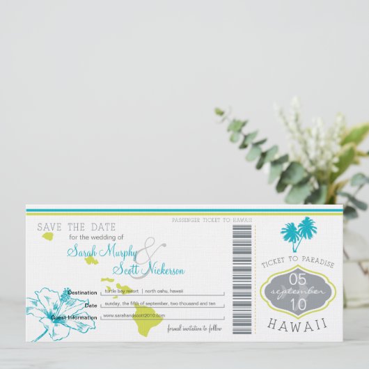 Sparen de Datum die Pass aan Hawaii overgaat Save The Date (Staand voorkant)