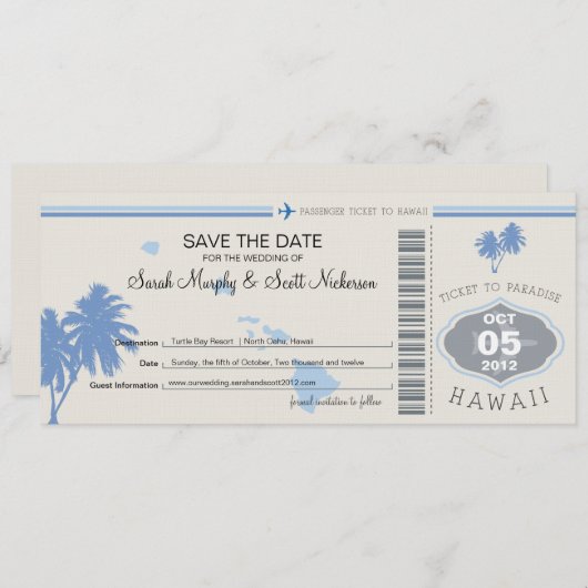 Sparen de Datum die Pass aan Hawaii overgaat Save The Date (Voorkant / Achterkant)