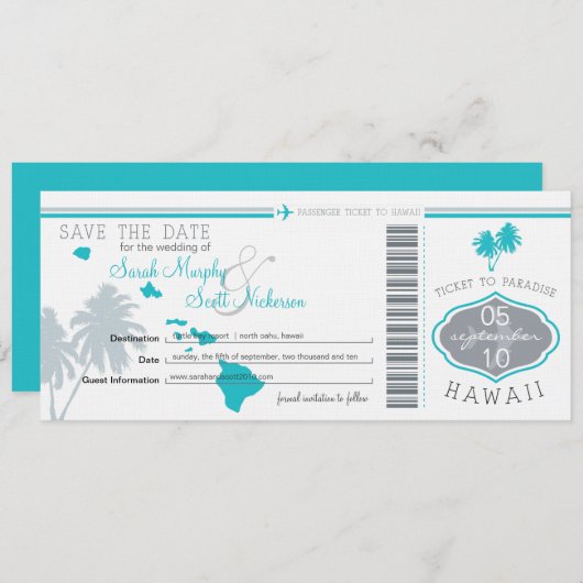 Sparen de Datum die Pass aan Hawaii overgaat Save The Date (Voorkant / Achterkant)