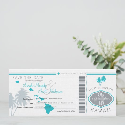 Sparen de Datum die Pass aan Hawaii overgaat Save The Date (Staand voorkant)