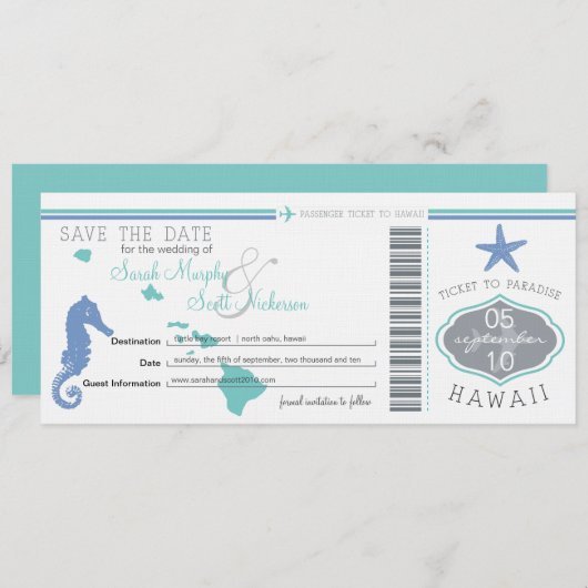 Sparen de Datum die Pass aan Hawaii overgaat Save The Date (Voorkant / Achterkant)