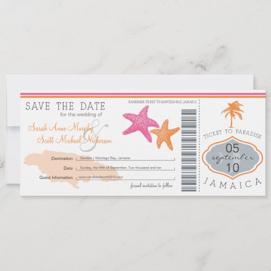 Sparen de Datum die Pass aan Jamaica het instappen Save The Date (Voorkant)