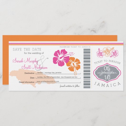 Sparen de Datum die Pass aan Jamaica het instappen Save The Date (Voorkant / Achterkant)