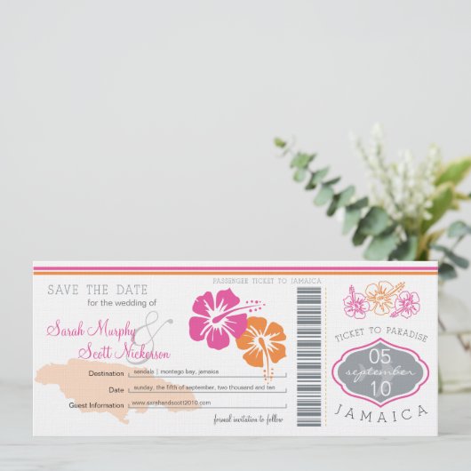 Sparen de Datum die Pass aan Jamaica het instappen Save The Date (Staand voorkant)