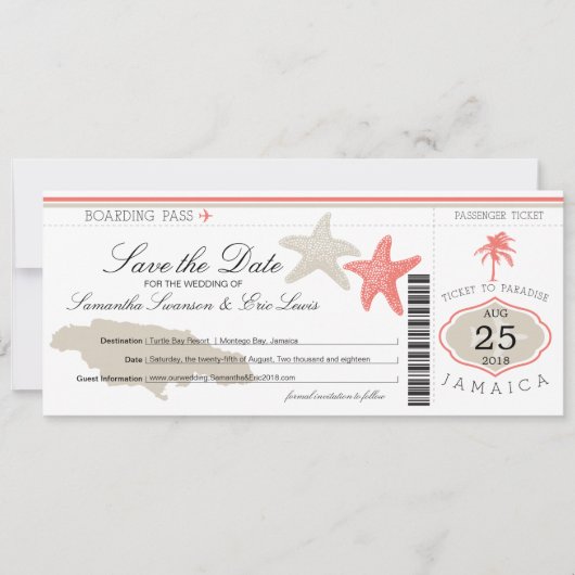 Sparen de Datum die Pass aan Jamaica het instappen Save The Date (Voorkant)