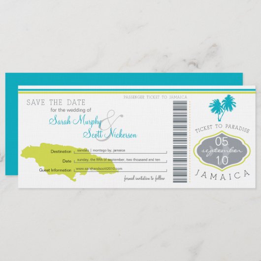 Sparen de Datum die Pass aan Jamaica het instappen Save The Date (Voorkant / Achterkant)