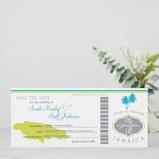 Sparen de Datum die Pass aan Jamaica het instappen Save The Date (Staand voorkant)