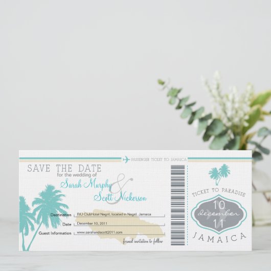Sparen de Datum die Pass aan Jamaica het instappen Save The Date (Staand voorkant)