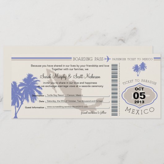 Sparen de Datum die Pass aan Mexico het instappen Save The Date (Voorkant / Achterkant)