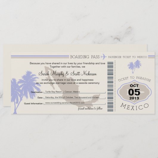 Sparen de Datum die Pass aan Mexico het instappen Save The Date (Voorkant / Achterkant)