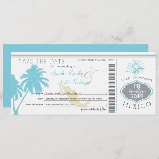 Sparen de Datum die Pass aan Mexico het instappen Save The Date (Voorkant / Achterkant)