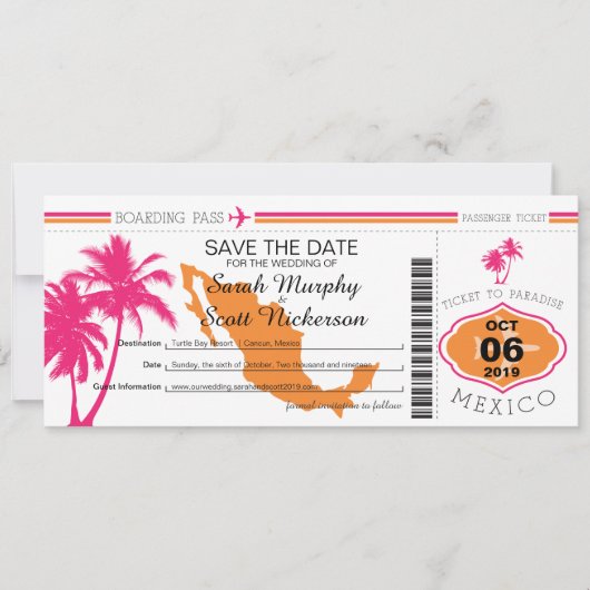 Sparen de Datum die Pass aan Mexico het instappen Save The Date (Voorkant)