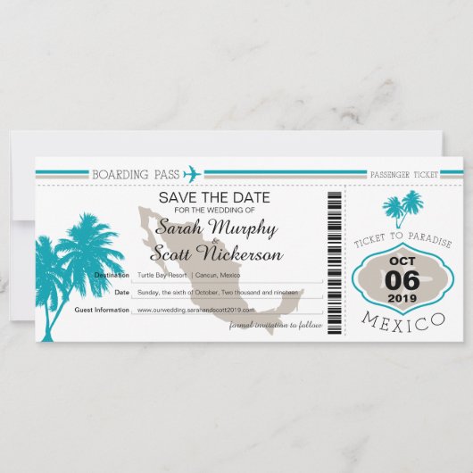 Sparen de Datum die Pass aan Mexico het instappen Save The Date (Voorkant)