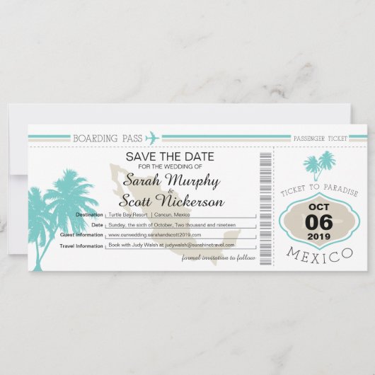 Sparen de Datum die Pass aan Mexico het instappen Save The Date (Voorkant)