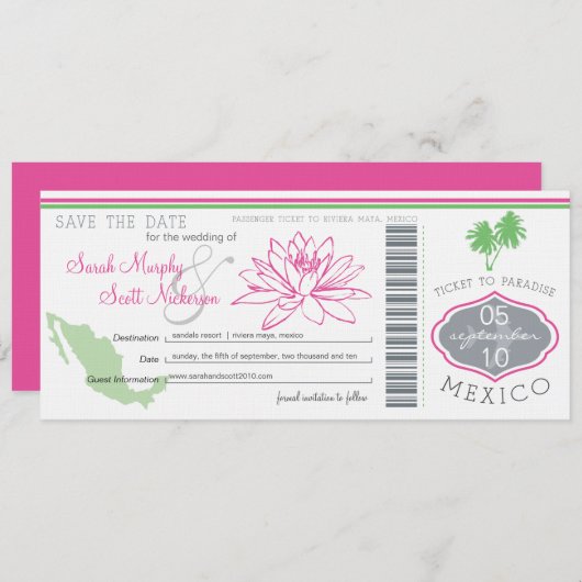 Sparen de Datum die Pass aan Mexico het instappen Save The Date (Voorkant / Achterkant)