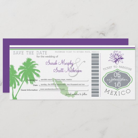 Sparen de Datum die Pass aan Mexico het instappen Save The Date (Voorkant / Achterkant)