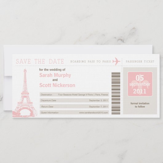 Sparen de Datum die Pass aan Parijs Frankrijk over Save The Date (Voorkant)