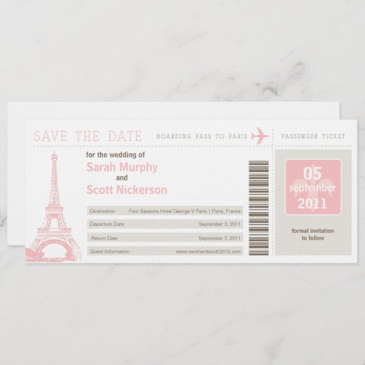 Sparen de Datum die Pass aan Parijs Frankrijk over Save The Date (Voorkant / Achterkant)