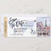 Sparen de Datum die Pass Paris Wedding Invitati ov Kaart (Voorkant)